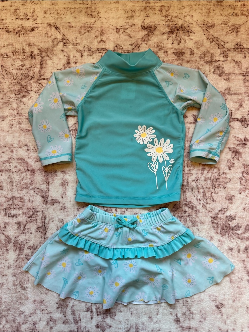 UV Skinz Daisy Print Rash Guard Swimsuit Set Size 2T